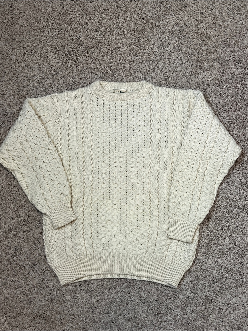Vintage L.L. Bean Cream Cable Knit Fisherman’s Sweater 100% Irish Wool Women’s M